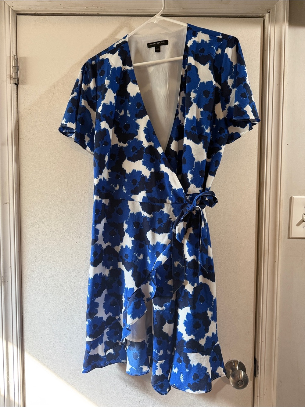 Banana Republic Blue and White Floral Wrap Midi Dress